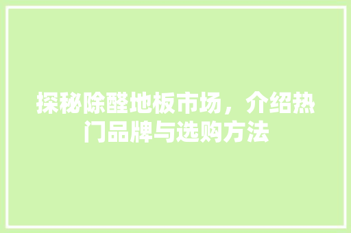 探秘除醛地板市场，介绍热门品牌与选购方法 室内设计