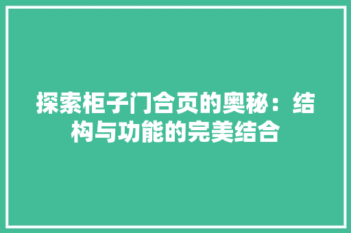 探索柜子门合页的奥秘：结构与功能的完美结合 室内设计