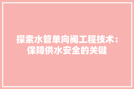 探索水管单向阀工程技术：保障供水安全的关键