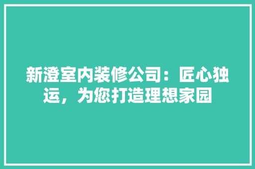 新澄室内装修公司：匠心独运，为您打造理想家园 室内设计