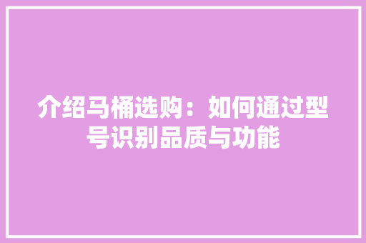介绍马桶选购：如何通过型号识别品质与功能