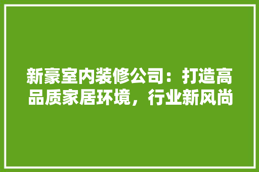 新豪室内装修公司：打造高品质家居环境，行业新风尚 室内设计