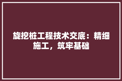 旋挖桩工程技术交底：精细施工，筑牢基础 室内设计
