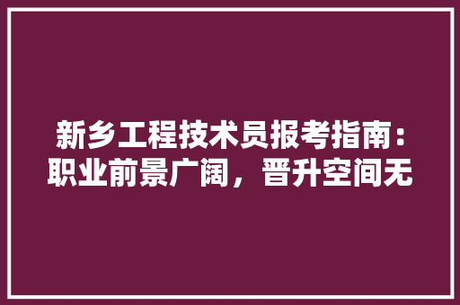 新乡工程技术员报考指南：职业前景广阔，晋升空间无限