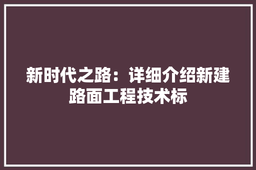 新时代之路：详细介绍新建路面工程技术标 室内设计