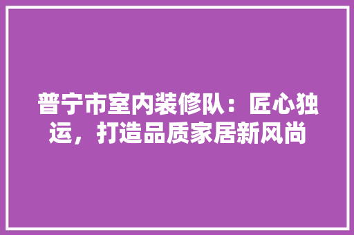 普宁市室内装修队：匠心独运，打造品质家居新风尚 室内设计