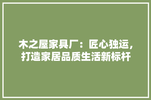 木之屋家具厂：匠心独运，打造家居品质生活新标杆 室内设计