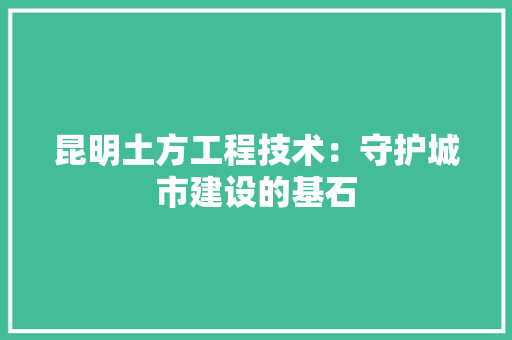 昆明土方工程技术：守护城市建设的基石