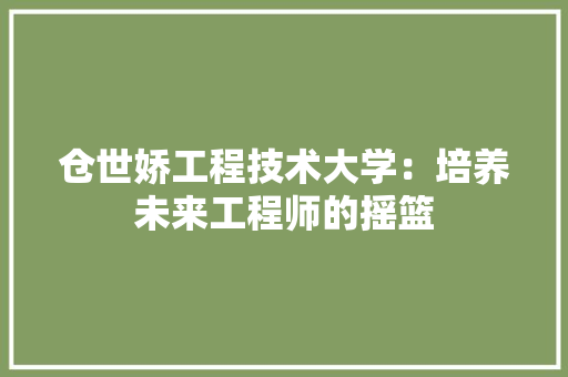 仓世娇工程技术大学：培养未来工程师的摇篮 家居装修