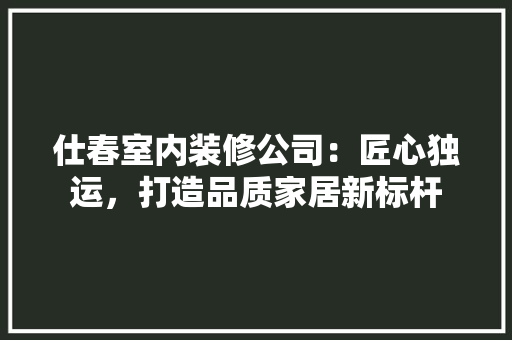 仕春室内装修公司：匠心独运，打造品质家居新标杆 家居装修