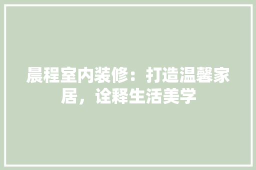 晨程室内装修：打造温馨家居，诠释生活美学 室内设计