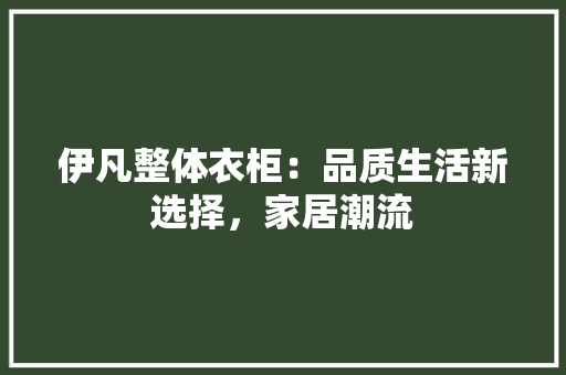 伊凡整体衣柜：品质生活新选择，家居潮流 家居装修