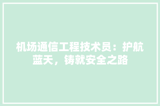 机场通信工程技术员：护航蓝天，铸就安全之路