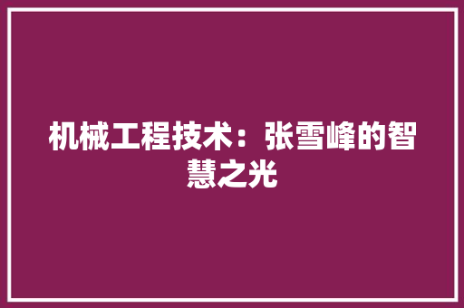 机械工程技术：张雪峰的智慧之光