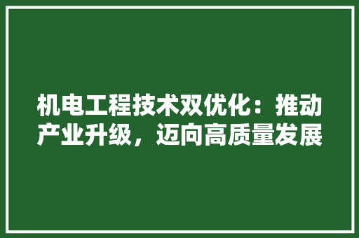 机电工程技术双优化：推动产业升级，迈向高质量发展