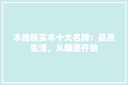 木地板实木十大名牌：品质生活，从脚底开始 室内设计