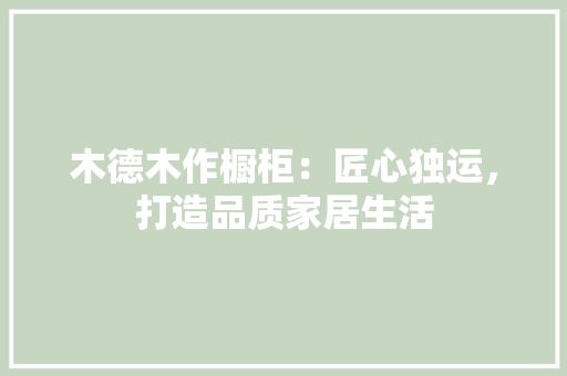 木德木作橱柜：匠心独运，打造品质家居生活 室内设计