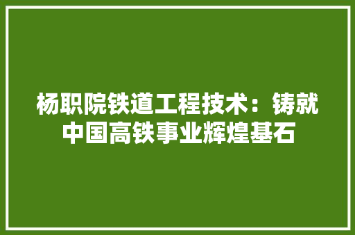 杨职院铁道工程技术：铸就中国高铁事业辉煌基石