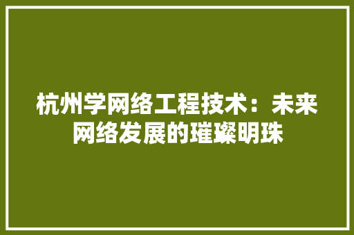 杭州学网络工程技术：未来网络发展的璀璨明珠 室内设计