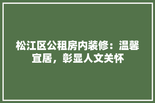 松江区公租房内装修：温馨宜居，彰显人文关怀 室内设计