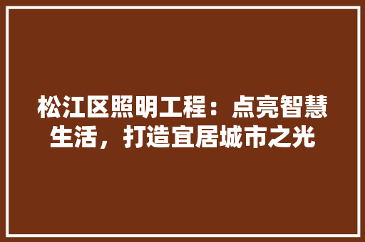 松江区照明工程：点亮智慧生活，打造宜居城市之光