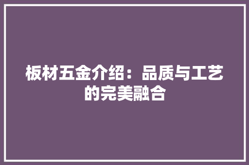 板材五金介绍：品质与工艺的完美融合 室内设计