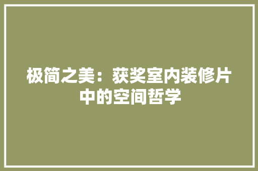 极简之美：获奖室内装修片中的空间哲学 室内设计