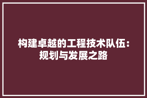 构建卓越的工程技术队伍：规划与发展之路