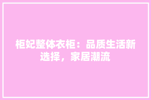 柜妃整体衣柜：品质生活新选择，家居潮流 室内设计