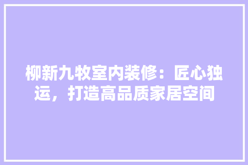 柳新九牧室内装修：匠心独运，打造高品质家居空间 室内设计