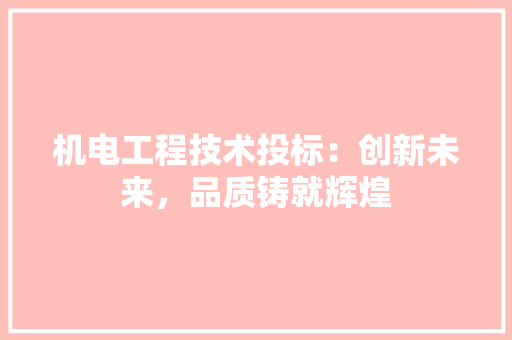 机电工程技术投标：创新未来，品质铸就辉煌