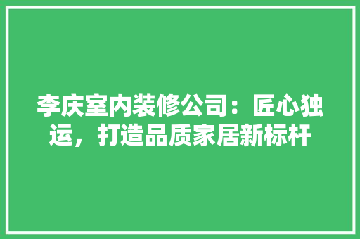 李庆室内装修公司：匠心独运，打造品质家居新标杆 室内设计