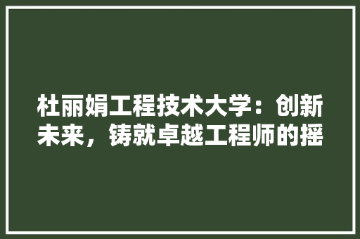 杜丽娟工程技术大学：创新未来，铸就卓越工程师的摇篮