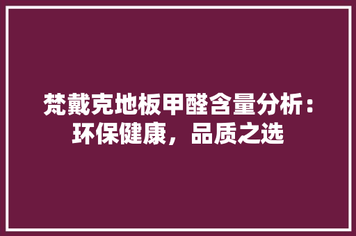 梵戴克地板甲醛含量分析：环保健康，品质之选 室内设计