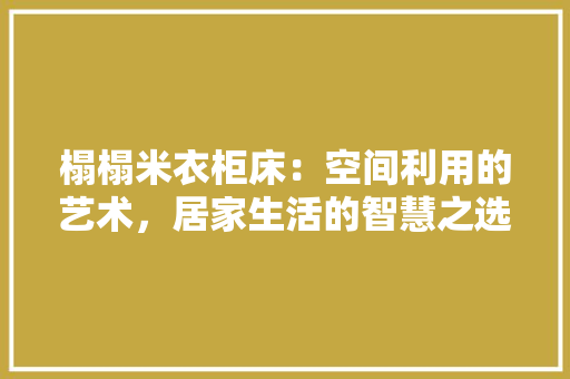 榻榻米衣柜床：空间利用的艺术，居家生活的智慧之选 室内设计