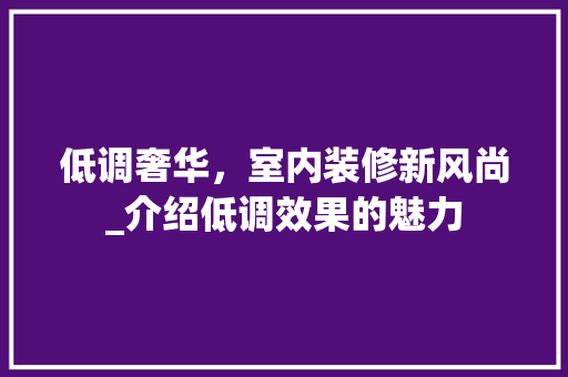 低调奢华，室内装修新风尚_介绍低调效果的魅力