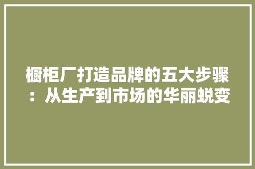 橱柜厂打造品牌的五大步骤：从生产到市场的华丽蜕变
