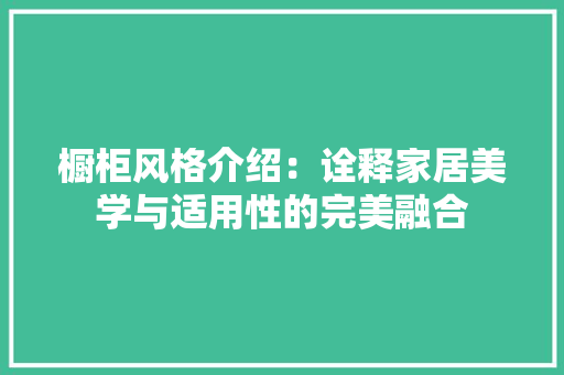 橱柜风格介绍：诠释家居美学与适用性的完美融合 室内设计