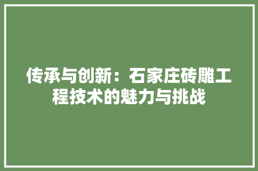 传承与创新：石家庄砖雕工程技术的魅力与挑战 家居装修