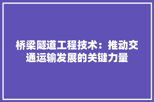 桥梁隧道工程技术：推动交通运输发展的关键力量