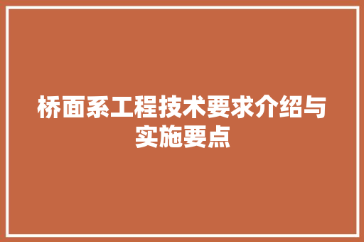 桥面系工程技术要求介绍与实施要点 室内设计