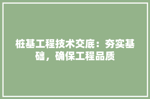 桩基工程技术交底：夯实基础，确保工程品质 室内设计