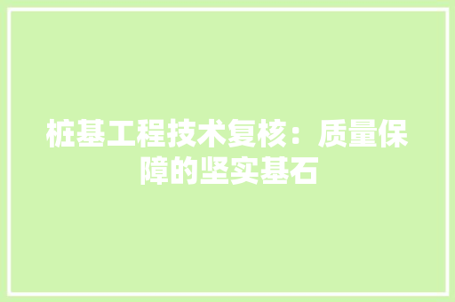 桩基工程技术复核：质量保障的坚实基石 室内设计