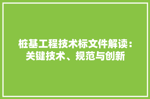 桩基工程技术标文件解读：关键技术、规范与创新 室内设计