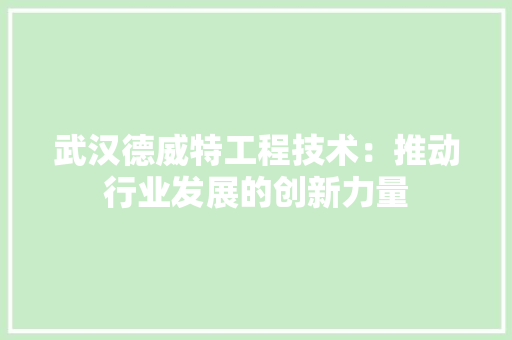 武汉德威特工程技术：推动行业发展的创新力量 室内设计