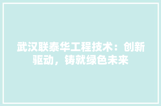 武汉联泰华工程技术：创新驱动，铸就绿色未来