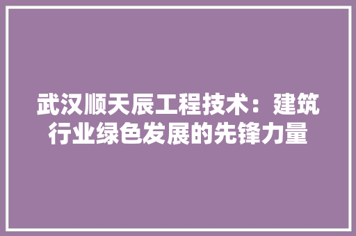 武汉顺天辰工程技术：建筑行业绿色发展的先锋力量 室内设计