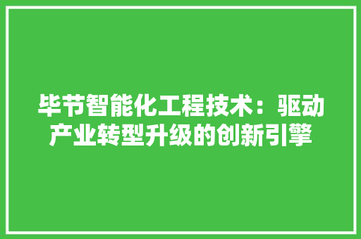毕节智能化工程技术：驱动产业转型升级的创新引擎