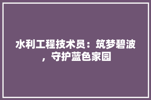 水利工程技术员：筑梦碧波，守护蓝色家园