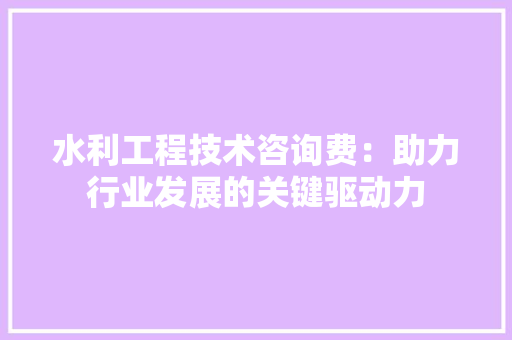 水利工程技术咨询费：助力行业发展的关键驱动力 室内设计